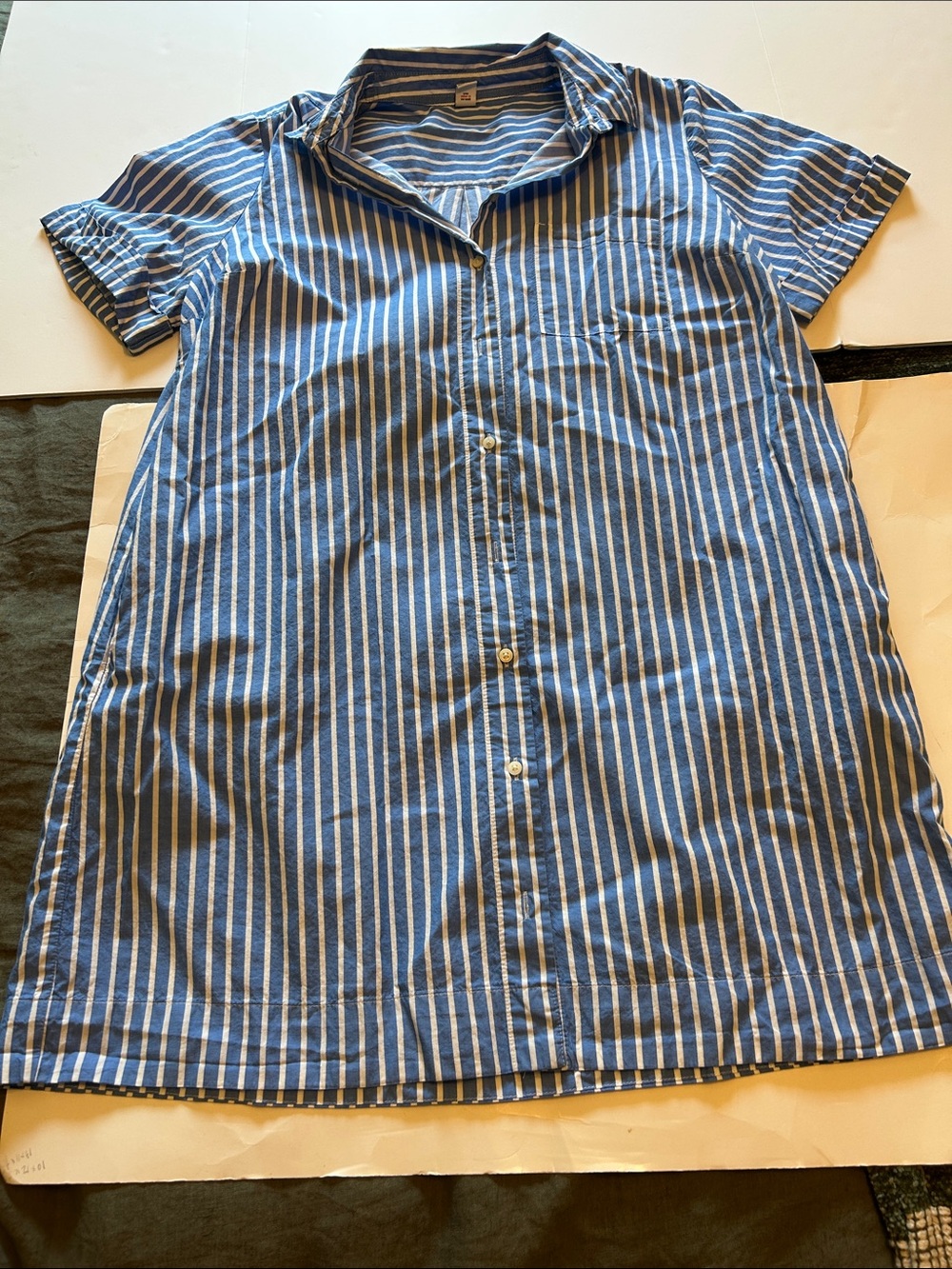 Women’s Blue & White Vertical Stripe Button-Up Dress